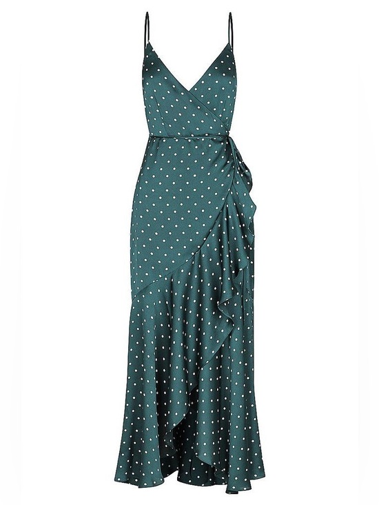 Shona Joy Dresses & Skirts - Shona Joy Martina Emerald Polka Dot Wrap Midi Dress
